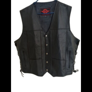 Alpha Cycle Gear Vest Mens 5XL Black Leather Motorcycle Biker Riding Side Lace